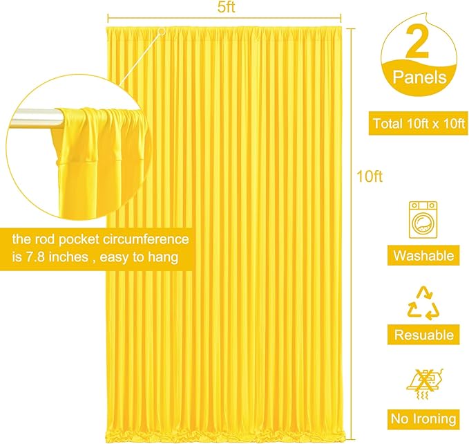 10x10 Yellow Backdrop Curtain for Parties Wrinkle Free Lemon Yellow Photo Curtains Backdrop Drapes Fabric Decoration for Birthday Party Wedding Baby Shower 5ft x 10ft,2 Panels