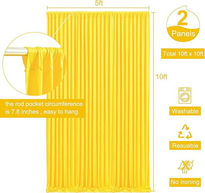 10x10 Yellow Backdrop Curtain for Parties Wrinkle Free Lemon Yellow Photo Curtains Backdrop Drapes Fabric Decoration for Birthday Party Wedding Baby Shower 5ft x 10ft,2 Panels