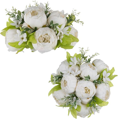 NUPTIO White Peony Flowers for Centerpieces: 2 Pcs 9.4 Inch Diam Artificial Flower Balls - Fake Flower Ball Arrangement Bouquet for Wedding Tables Decorations