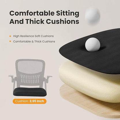 Sweetcrispy Home Office Managerial Executive Chair, Flip Up Armrest Ergonomic Mesh Adjustable Swivel Mid-Back Computer Desk Chair with Comfortable Lumbar Support, Comfy Arms for Bedroom,Study