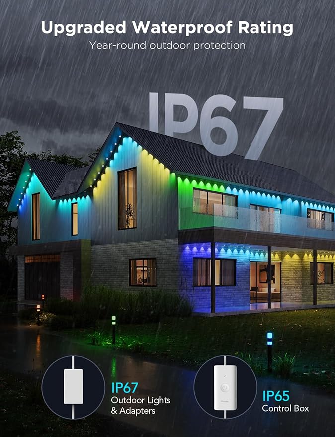 Govee Permanent Outdoor Lights Pro, 200ft with 120 RGBIC LED Lights for Daily and Accent Lighting, 75 Scene Modes for Outdoor Decor, IP67 Waterproof, Works with Alexa, Google Assistant, Matter, White