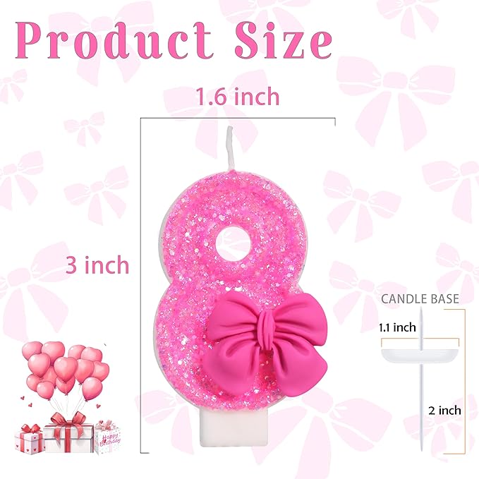 Number 8 Rose Birthday Candle, 3" Tall, Smokeless, Eco-friendly, Non-toxic, Indoor Use Only