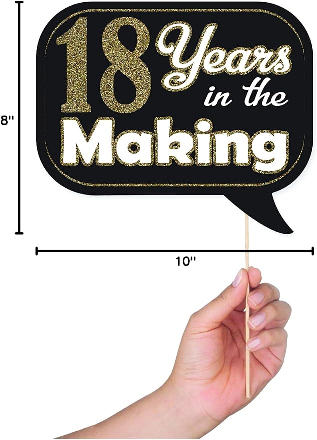 18th Birthday Photo Booth Props - 41-pc Photobooth Kit with 8 x 10-Inch Sign, 60 Adhesive Pads, 45 Sticks - 18th Birthday Decorations for Girls and Boys - 18 Photo Booth Props