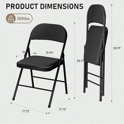 SEALAMB 16 Pack Black Folding Chairs with Padded Seats & Cushion, Durable Metal Foldable Chairs for Wedding Party, Commercial Chairs for Office School Church Events, 330lb Capacity (Black-PU, 16 Pack)