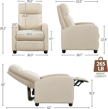 Yaheetech Modern Fabric Recliner Chair Sofa Adjustable Single Sofa with Thicker Seat Cushion and Backrest for Living Room Home Theater, Beige