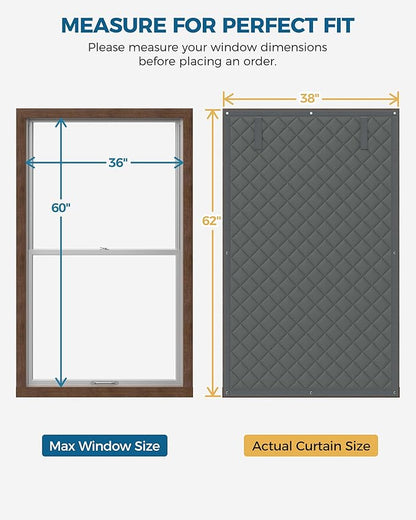 2 Pack Window Insulation for Winter, Curtain Size 38 x 62 Inch, Thermal Insulated Window Cover with Oxford Cloth Thicken Cotton Filled, Fits up to 3 x 5 Ft Windows , Grey