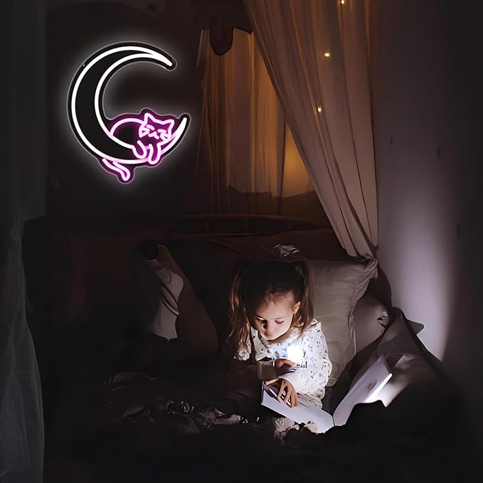 Moon Cat Neon Sign Girl Room Decor Led Neon Lights Signs for Wall Decor USB Powered Led for Room Decoration