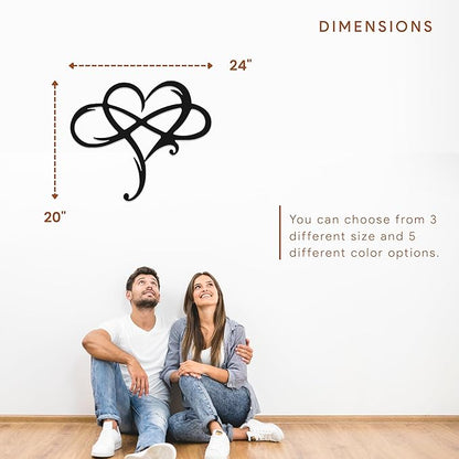 Wita Home Infinity Heart Metal Wall Art, Eternal Love Sign Steel Plaque, Home Wedding Decor, Eye-Catching Addition to Living Room, Above Bed Decor for Bedroom Ornaments (Black, 24 x 20 inches)