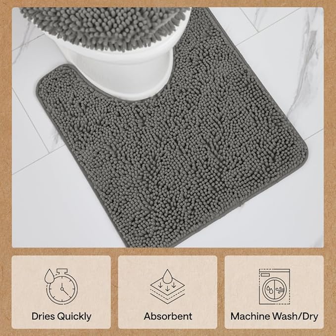 GORILLA GRIP Bathroom Rug Sets, Soft Chenille 2 Piece Area Rugs Set, Toilet Base Mat and 30x20 Carpet, Absorbent Microfiber Washable Mats Dry Quickly, Home Décor and Bath Room Accessories, Charcoal