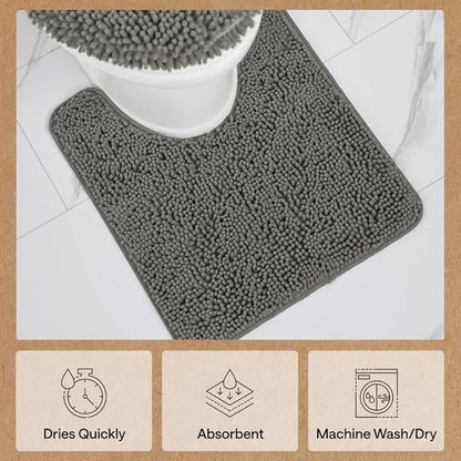 GORILLA GRIP Bathroom Rug Sets, Soft Chenille 2 Piece Area Rugs Set, Toilet Base Mat and 30x20 Carpet, Absorbent Microfiber Washable Mats Dry Quickly, Home Décor and Bath Room Accessories, Charcoal