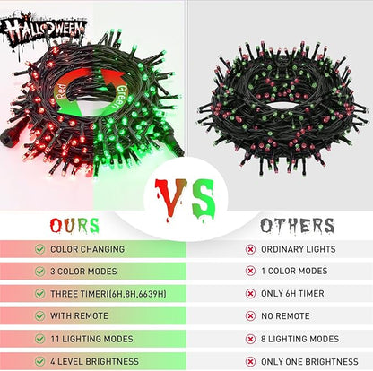 JMEXSUSS 200 LED Christmas Lights Outdoor, 66ft Red and Green String Lights with Remote, Connectable Waterproof Color Changing Christmas Lights for Party Yard Halloween Xmas Decor