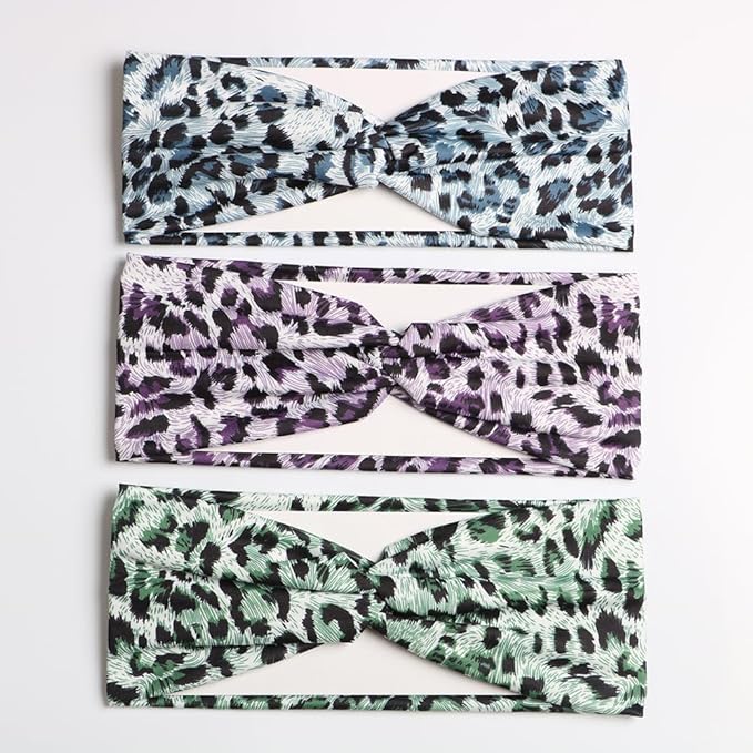 6PCS Women Leopard Boho Headbands,Boho Floal Style Criss Cross Head Wrap,Wide Top Knot Turban Hair Band (Leopard print)