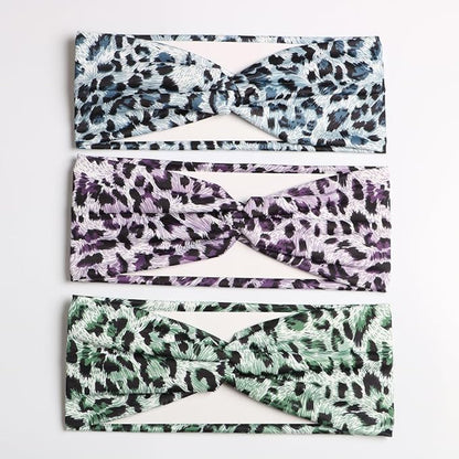 6PCS Women Leopard Boho Headbands,Boho Floal Style Criss Cross Head Wrap,Wide Top Knot Turban Hair Band (Leopard print)