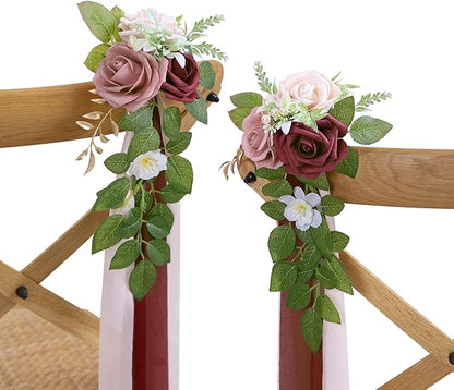10 Wedding Aisle Decorations for Ceremony - Burgundy Chair Flowers for Aisle Decor - Church Pew Decorations
