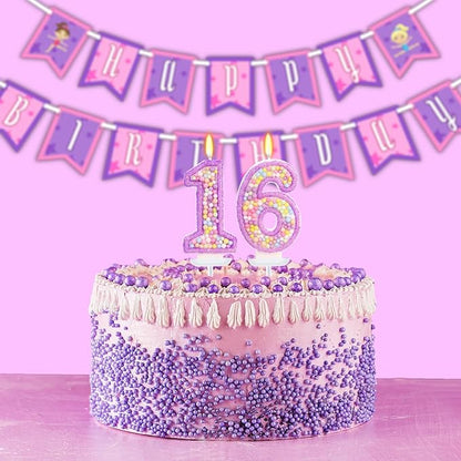 Purple Birthday Candles - Number 16 Candle, Colorful Macaron Candles, 16 Birthday Decorations for Girls, Purple Cake Decorations, Sweet Theme Party Supplies
