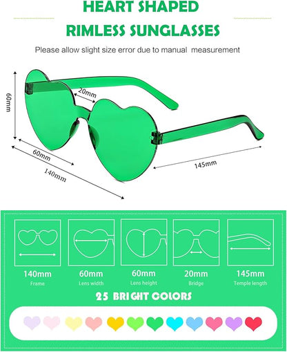 100 Pairs Heart Shaped Sunglasses for Women, Colorful Rimless Fun Heart Sunglasses Bulk Party Favors