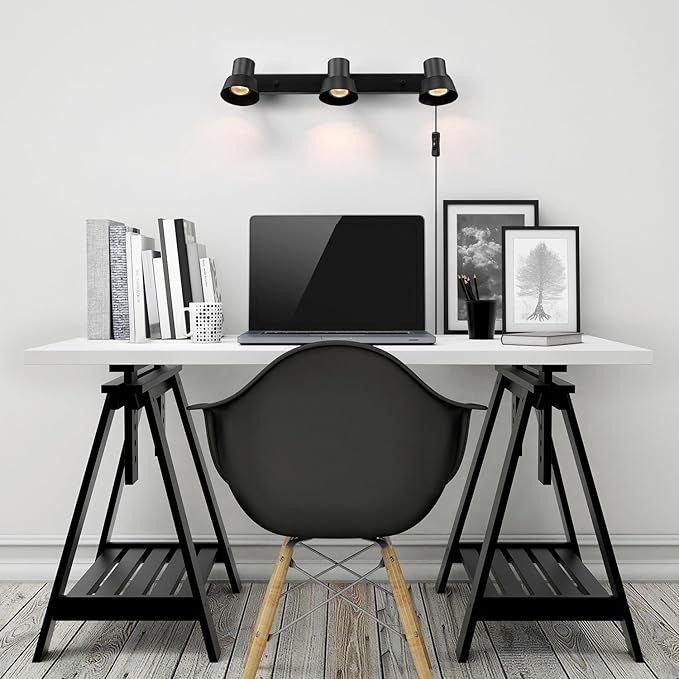 GLOBE Electric 64000115 22" 3-Light Plug-in Track Lighting, Matte Black, Adjustable Pivoting Heads, 15-Foot Cord, in-Line on/Off Rocker Switch, Modern Ceiling Light Fixture for Apartments or Renters