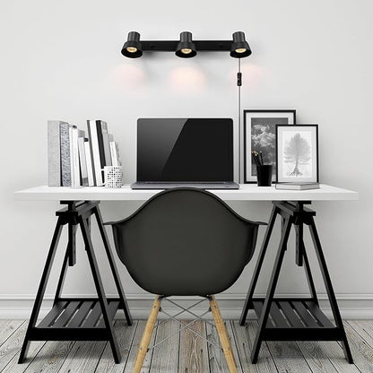 GLOBE Electric 64000115 22" 3-Light Plug-in Track Lighting, Matte Black, Adjustable Pivoting Heads, 15-Foot Cord, in-Line on/Off Rocker Switch, Modern Ceiling Light Fixture for Apartments or Renters