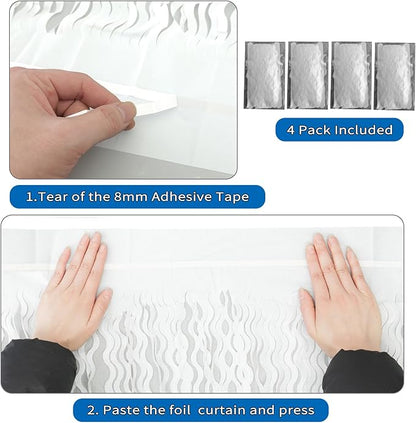 4 Pack White Door Streamers Foil Backdrop - 3.3x6.6ft Metallic Tinsel Foil Fringe Curtains Photo Booth Backdrop for Party Decoration