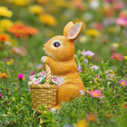Garden Solar Rabbit Outdoor Statues - 6x4.7x8.5in Waterproof Decor for Yard Lawn Patio Porch Balcony - Easter Christmas Mother’s Day Birthday Housewarming Gifts for Women Mom Grandma
