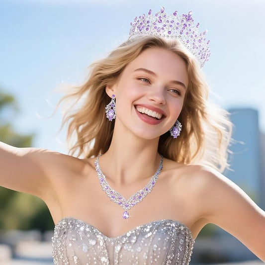 Kamirola Tiaras and Crowns for Women,Tiaras Earrings Necklace, Crystal Bridal Jewelry Set, Costume Party Halloween Prom Pageant Jewelry for Women TR80