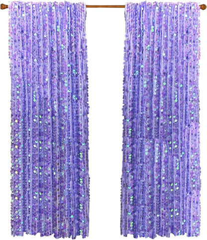 Big Sequin Backdrop Curtains, Sequin Fabric Photography Backdrop, Shimmer Photo Backdrop Payette Sequins Curtain Panels for Wedding Party Christmas Decor - 9x9FT, Iridescent Purple