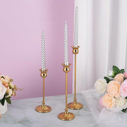 Metal Candle Holder Taper Candlestick Holders for Candle Sticks Vintage Candelabra for Halloween Thanksgiving Christmas (Gold, 2 Sets (6 pcs))