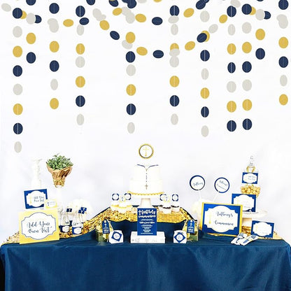 Navy-Blue Ivory-White Gold Party-Decorations Garland - 52Ft Graduation 2025 Hanging Paper Banner Streamers,Farewell Wedding Bachelorette Engagement Men Nautical Birthday Decor Panduola