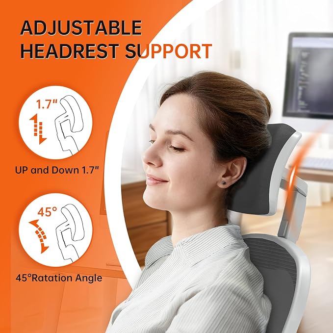 Synorla Office Chair Ergonomic Desk Chair, 330LBS Capacity, High Back Computer Design for Long Hours Comfort, Rolling Swivel for Home Office, Flip-up Armrests（Grey Black）