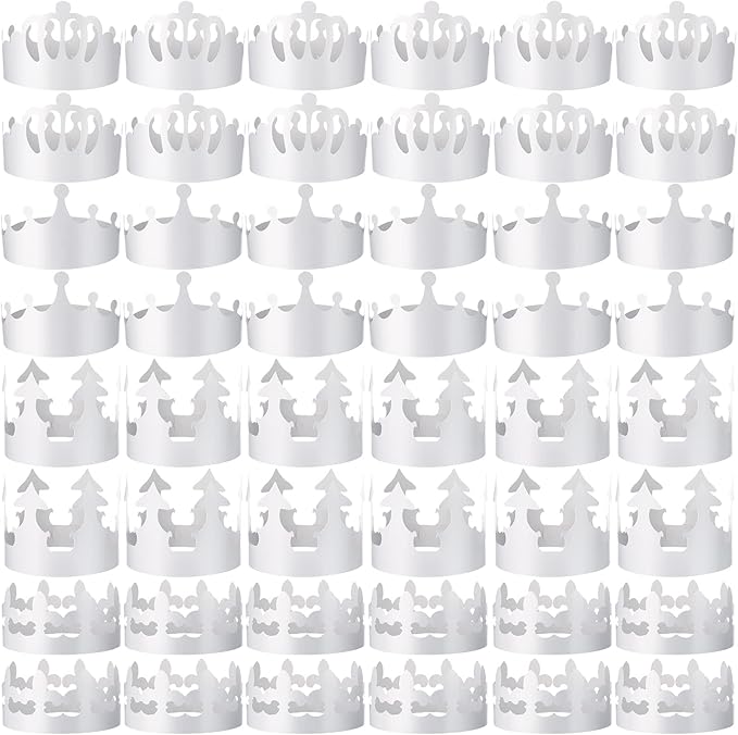 Thenshop 120 Pcs White DIY Paper Crowns for Kids to Decorate Blank Birthday Party Decoration Crowns for Kids Princess Queen(Stylish Style)