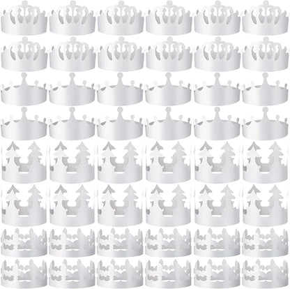 Thenshop 120 Pcs White DIY Paper Crowns for Kids to Decorate Blank Birthday Party Decoration Crowns for Kids Princess Queen(Stylish Style)