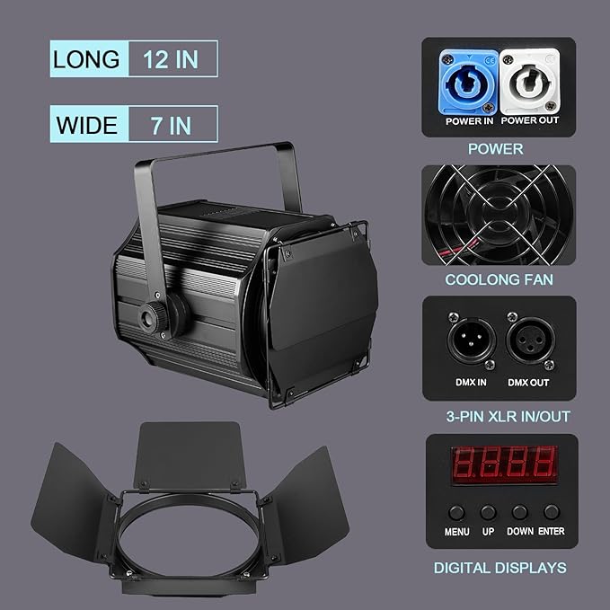 200W LED Stage Light, COB Par Lights with Barn Doors, DMX Blinder Stage Lighting Sound Activated for Wedding Live Show Christmas Party (Warm White & Cool White 2PC)