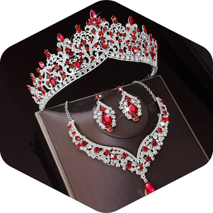 Kamirola Tiaras and Crowns for Women,Tiaras Earrings Necklace, Crystal Bridal Jewelry Set, Costume Party Halloween Prom Pageant Jewelry for Women TR80