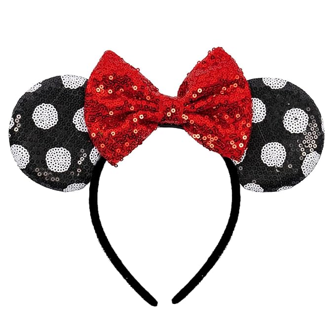 ASAHEL Mouse Ears Headbands Fashion Shiny Bows Mice Ears Birthday Parties Themed Events (Black, Onesize)
