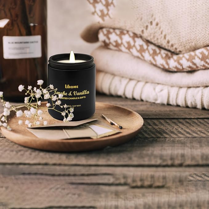 Natural Soy Wax Candles for Home - Room Decor, Gifts - Smoke Vanilla Black Scented Candles