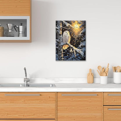 Owl Wall Art, Winter Snow Owl Pictures Wall Decor, Forest Animal Canvas Prints Painting, Framed Artwork for Bathroom Living Room Bedroom Office Dining Room 20"X16"