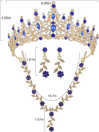Kamirola Tiaras and Crowns for Women,Tiaras Earrings Necklace, Crystal Bridal Jewelry Set (TR48)