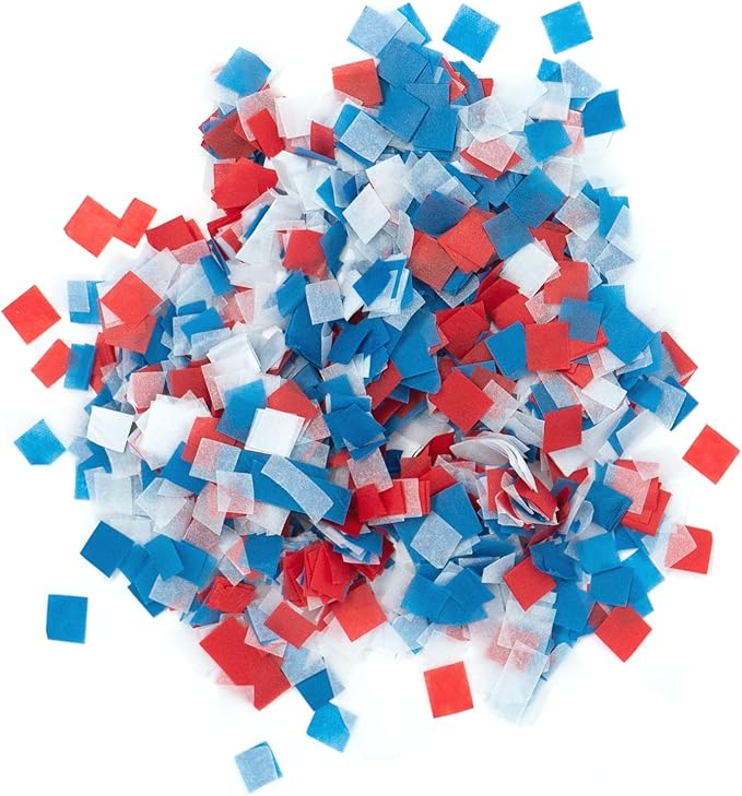 Ultimate Confetti, Red, Blue & White Biodegradable Confetti Squares - Flame-Resistant and Slow-Falling Tissue Paper Confetti for Cannon and Launcher use – Best for Celebrations - 1 lb, 16 oz