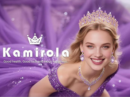 Kamirola Tiaras and Crowns for Women,Tiaras Earrings Necklace, Crystal Bridal Jewelry Set, Costume Party Halloween Prom Pageant Jewelry for Women TR80