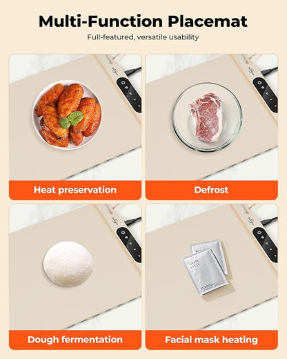 Electric Warming Mat for Food (2-Pack)-Full Surface Fast Heating Silicone Warmer Tray with 3-Level Temperature, Auto-Off, Raised Feet for Table Protection, for Gatherings, Parties,Home Buffet