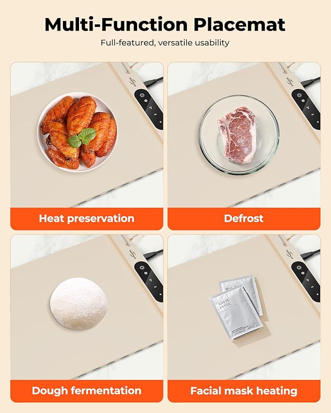 Electric Warming Mat for Food - Full Surface Fast Heating Silicone Tray with 3-Level Temperature, Auto-Off, Raised Feet for Table Protection, Versatile Warmer for Gatherings Parties Buffets