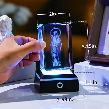 Movdyka Virgin Mary Statue Night Light - 3D Laser Engraved Madonna and Child Crystal Cube with Color-Changing LED Base | Catholic Gifts for Women & Men