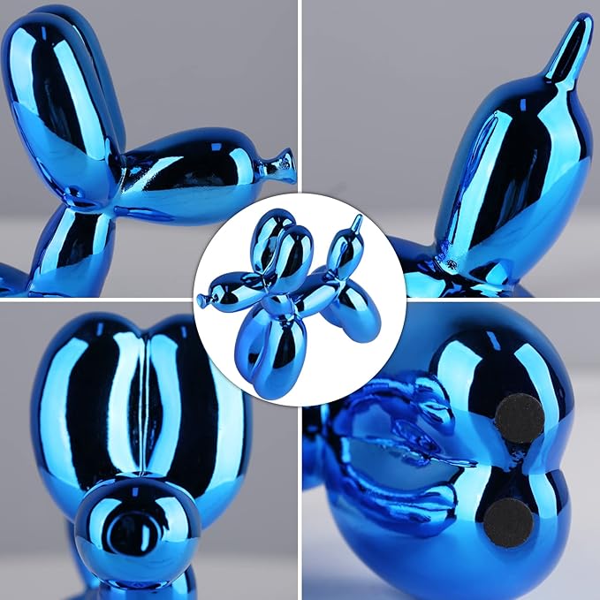 Blue Balloon Dog, Animal & Modern Sculpture, Preppy & Office Gold Decor, Small Figurines