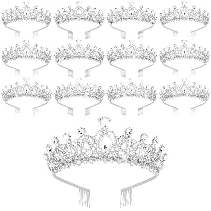 CIEHER 18 PCS Gold Crowns for Women, Crystal Queen Crown Princess Tiaras for Prom Birthday Party Halloween Costume