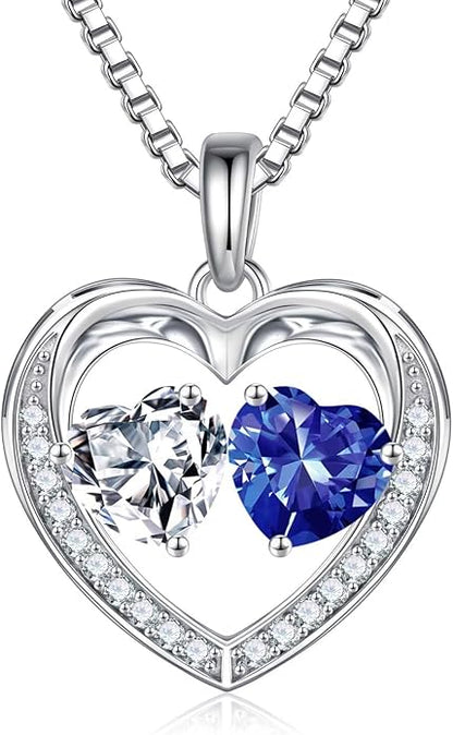Iefil Christmas Gifts for Women Wife - 925 Sterling Silver Heart Birthstone Necklace, Anniversary Birthday Gifts for Women Wife Girlfriend Mom, Birthstone Jewelry Gift for Her