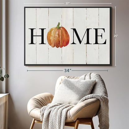 Elephant Stock Home Pumpkin Wall Art - Horizontal Floating Framed Canvas - 1-Piece Living Room Wall Decor - Rural Watercolor Canvas Print - Beige and Black Decor for Wall - by Carol Robinson - 37" X 25"