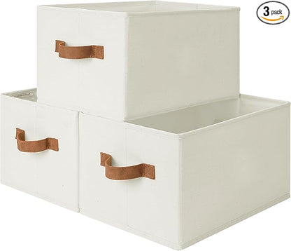 StorageWorks Closet Organizers and Storage Bins, Foldable Shelf Baskets, Clothes Storage Basket for Organization, Ivory White, 3-Pack, Large