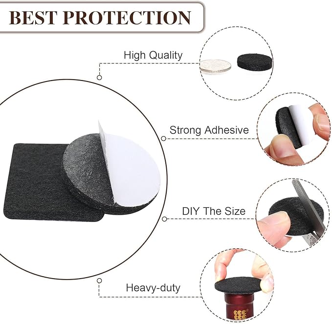Yelanon Felt Furniture Pads -60 Pcs Premium Felt Pads for Chair Legs Furniture, Floor Protectors for Hardwood Floors, Black