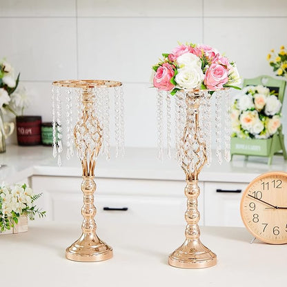 Amylove 6 Pcs Wedding Centerpieces Tall Vases - 21.7 Inch Gold Crystal Geometric Flower Stand, Elegant Table Decor for Wedding Reception, Party, Banquet, Hotel Decorations (21.7 Inch,Crystal)