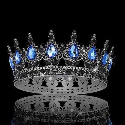 Queen Crown Rhinestone Wedding & Bridal Crowns for Women - Costume Party Hair Accessories - Princess & Birthday Tiaras in Crystal (Black & Blue)